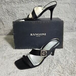 Vtg Rangoni Firenze Black Satin Rhinestone Heels Strappy Evening Sandals 6 b NEW